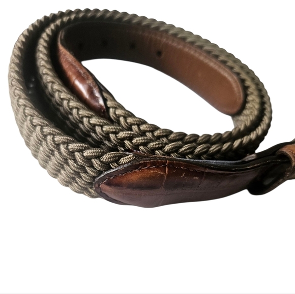 Brighton Elastic Cord w/ Croco Embossed Leather Trim Belt Men 40 - Picture 2 of 6